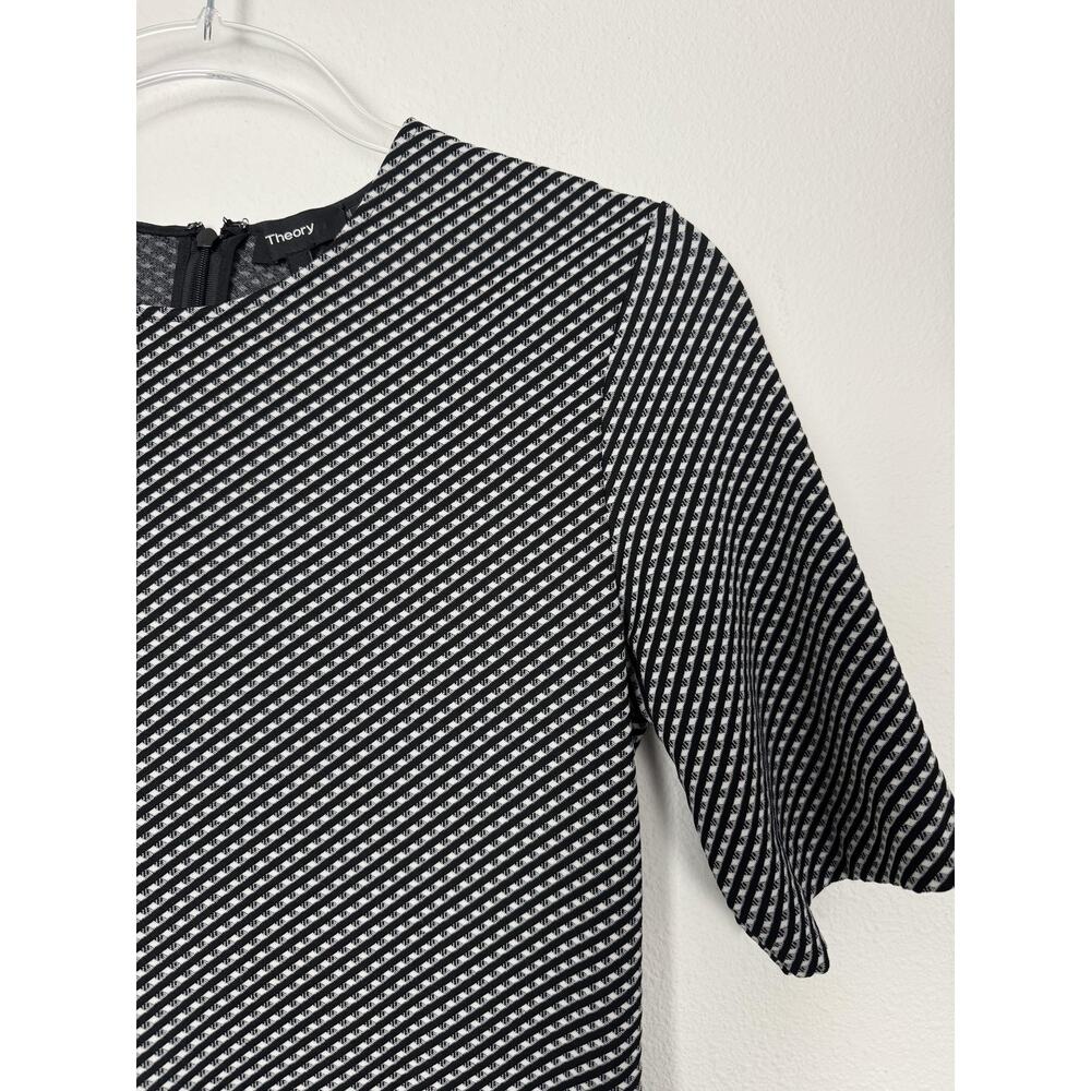 Theory Dress Womens 8 Black White Stripe Knit Sheath Half Sleeve Elegant - Picture 11 of 12